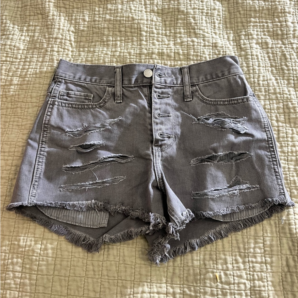 High waisted Hollister grey denim button up shorts - SZ 1